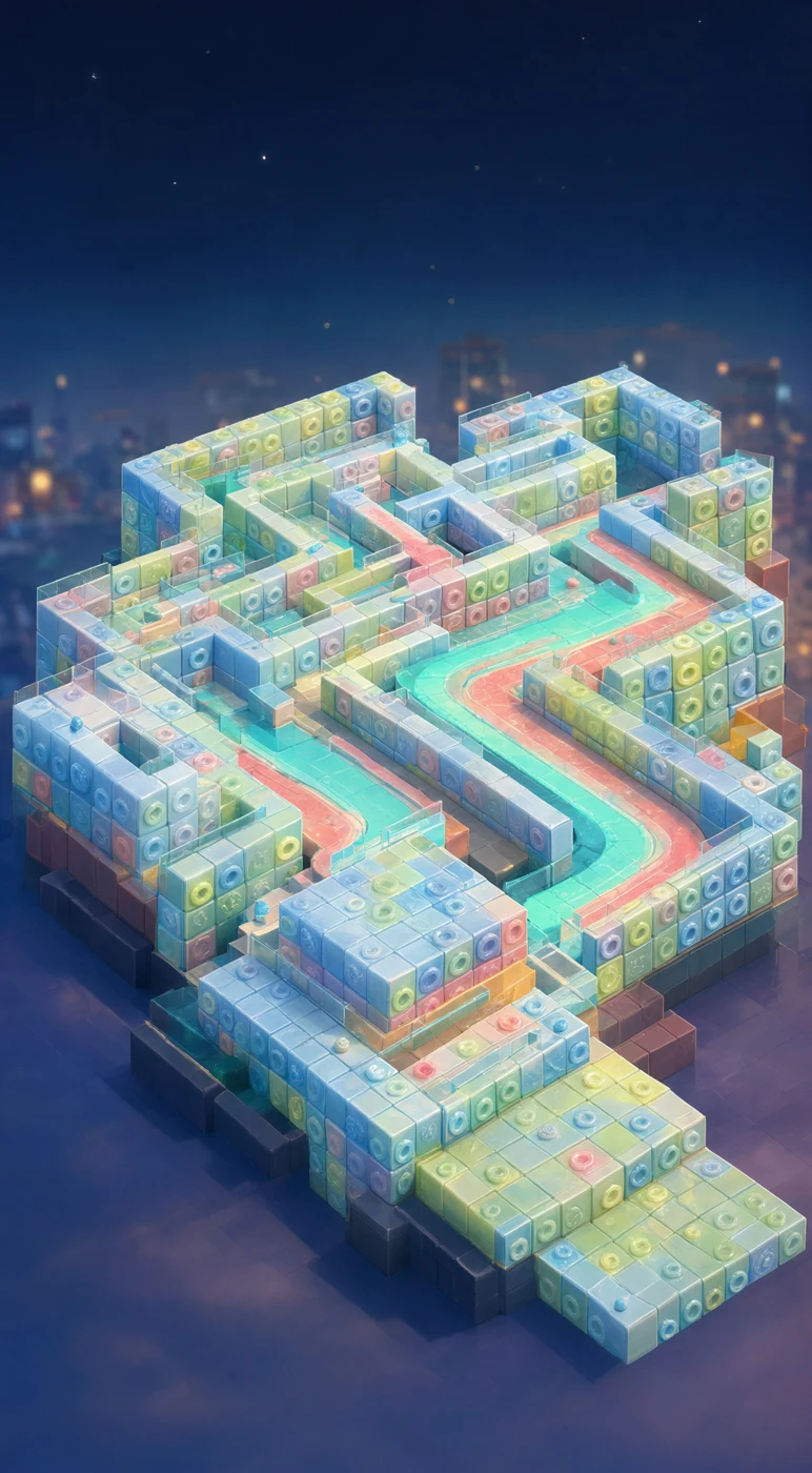 Pastel bead walls and colorful paths in the Magic Maze world